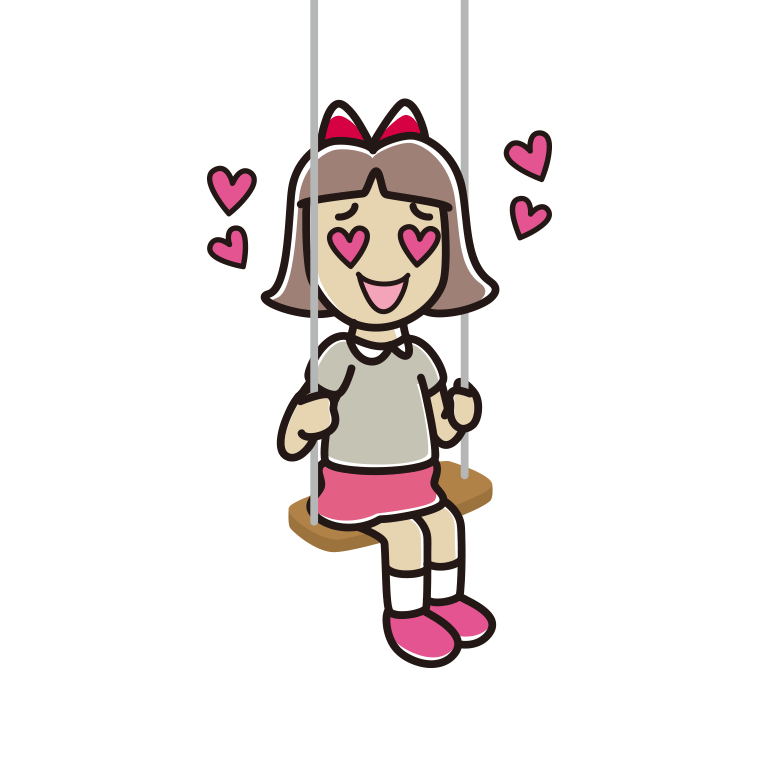 ブランコで目がハートの小学生女子のイラスト【色あり、背景なし】透過PNG