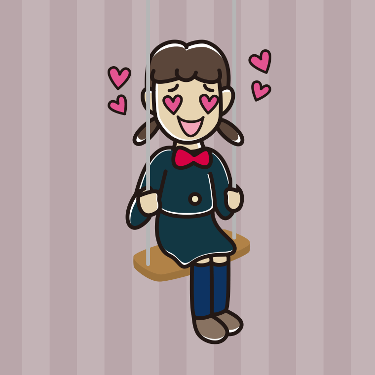 ブランコで目がハートの女子中学生のイラスト【色、背景あり】PNG