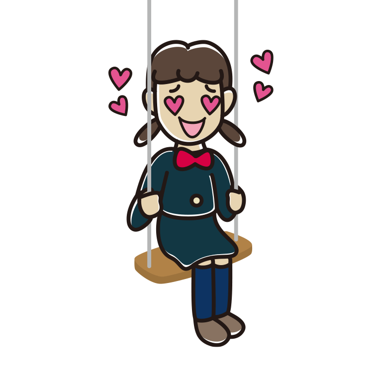 ブランコで目がハートの女子中学生のイラスト【色あり、背景なし】透過PNG