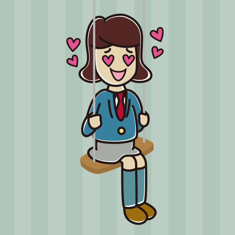 ブランコで目がハートの女子高校生のイラスト【色、背景あり】PNG