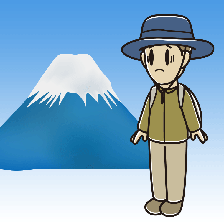 富士山で困る男性のイラスト【色、背景あり】PNG