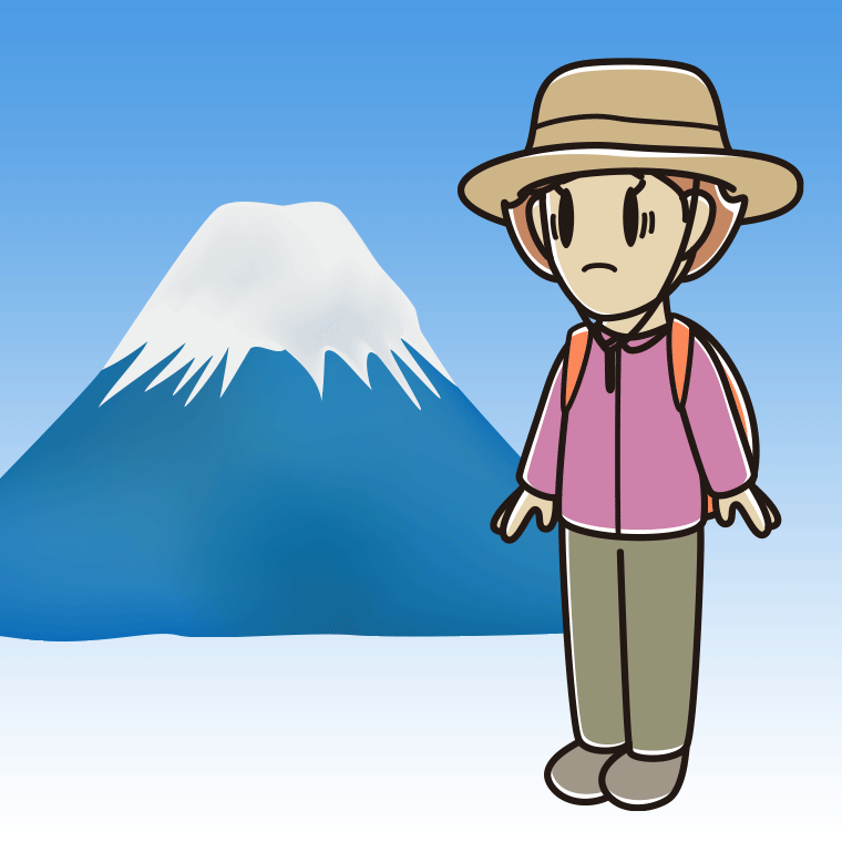 富士山で困る女性のイラスト【色、背景あり】PNG