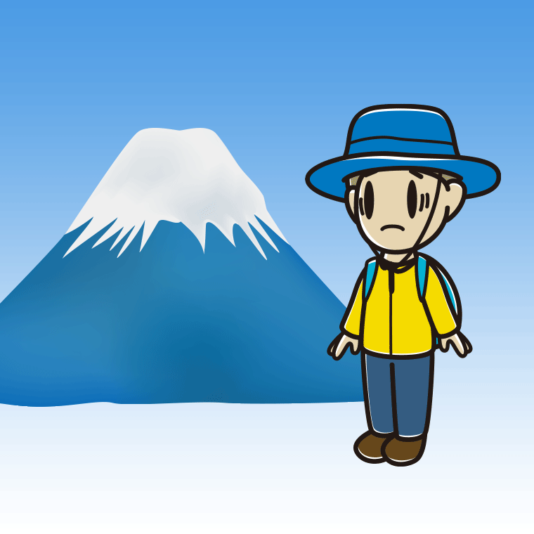 富士山で困る小学生男子のイラスト【色、背景あり】PNG