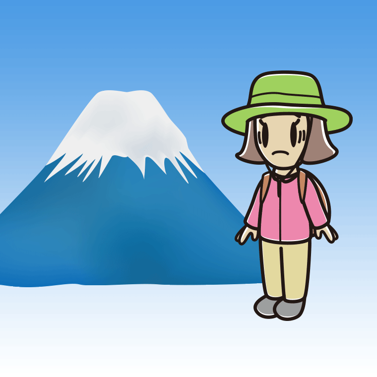 富士山で困る小学生女子のイラスト【色、背景あり】PNG