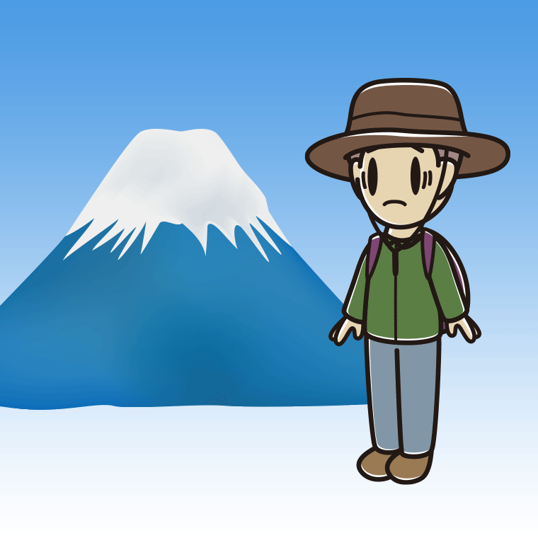 富士山で困る男子中学生のイラスト【色、背景あり】PNG