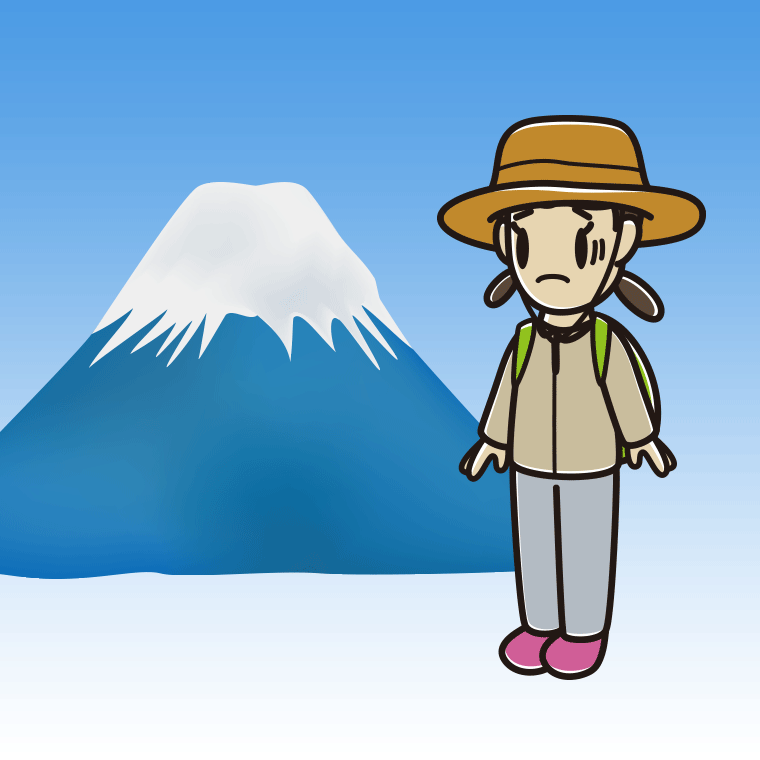 富士山で困る女子中学生のイラスト【色、背景あり】PNG