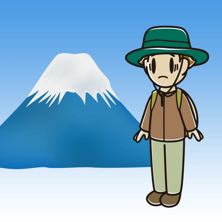 富士山で困る男子高校生のイラスト【色、背景あり】PNG