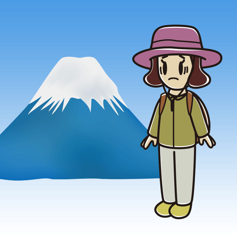 富士山で困る女子高校生のイラスト【色、背景あり】PNG