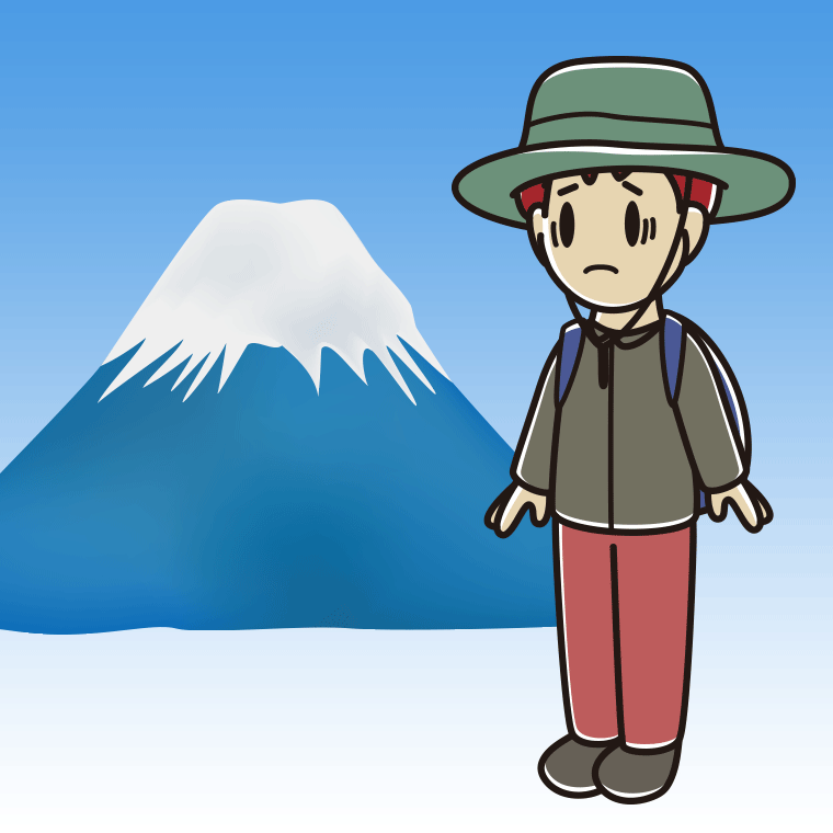 富士山で困る男子大学生のイラスト【色、背景あり】PNG