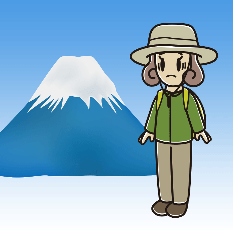 富士山で困る女子大学生のイラスト【色、背景あり】PNG