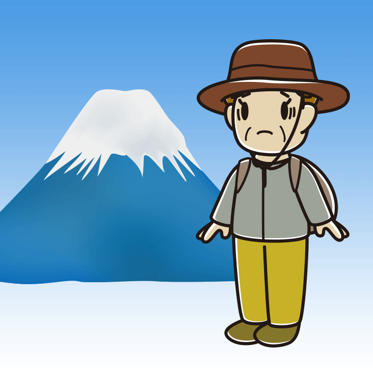 富士山で困るおばさんのイラスト【色、背景あり】PNG