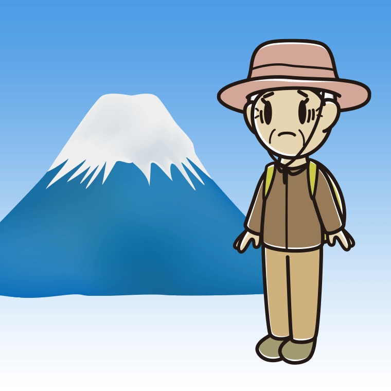 富士山で困るおばあさんのイラスト【色、背景あり】PNG