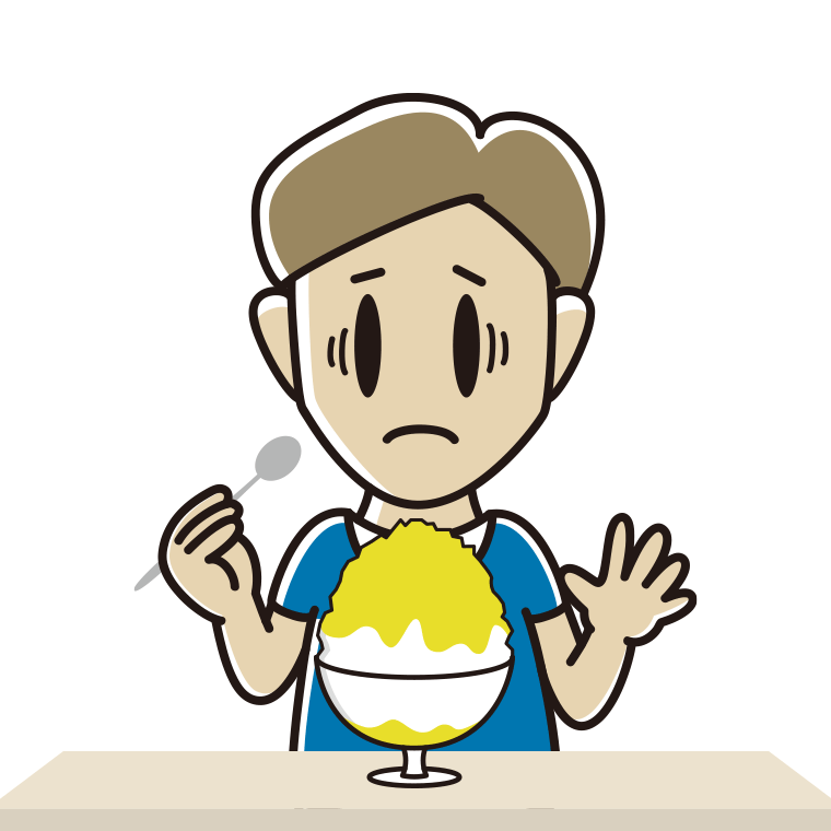 かき氷で困る男性のイラスト【色あり、背景なし】透過PNG