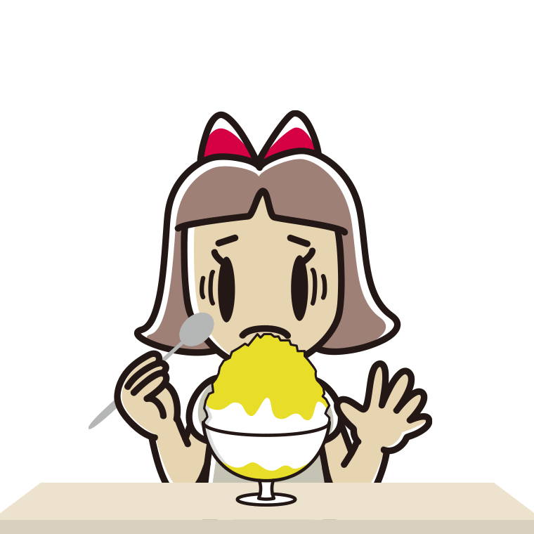 かき氷で困る小学生女子のイラスト【色あり、背景なし】透過PNG