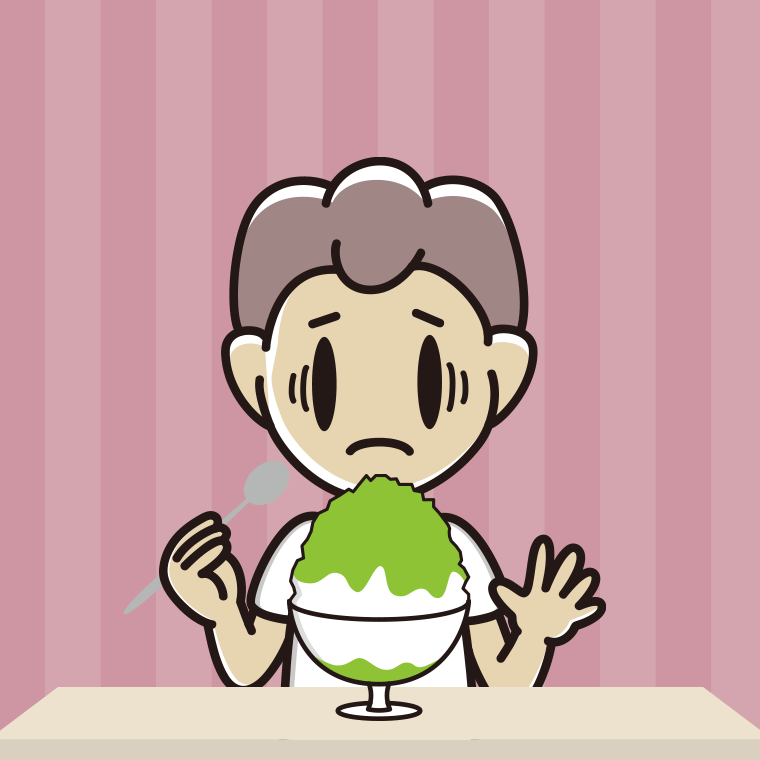 かき氷で困る男子中学生のイラスト【色、背景あり】PNG