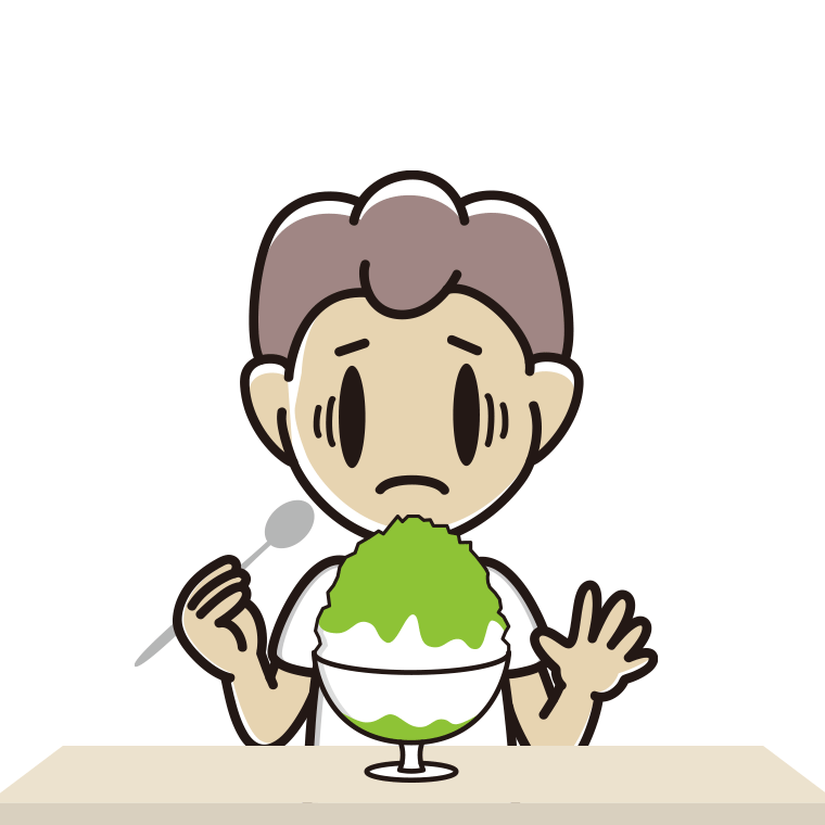 かき氷で困る男子中学生のイラスト【色あり、背景なし】透過PNG