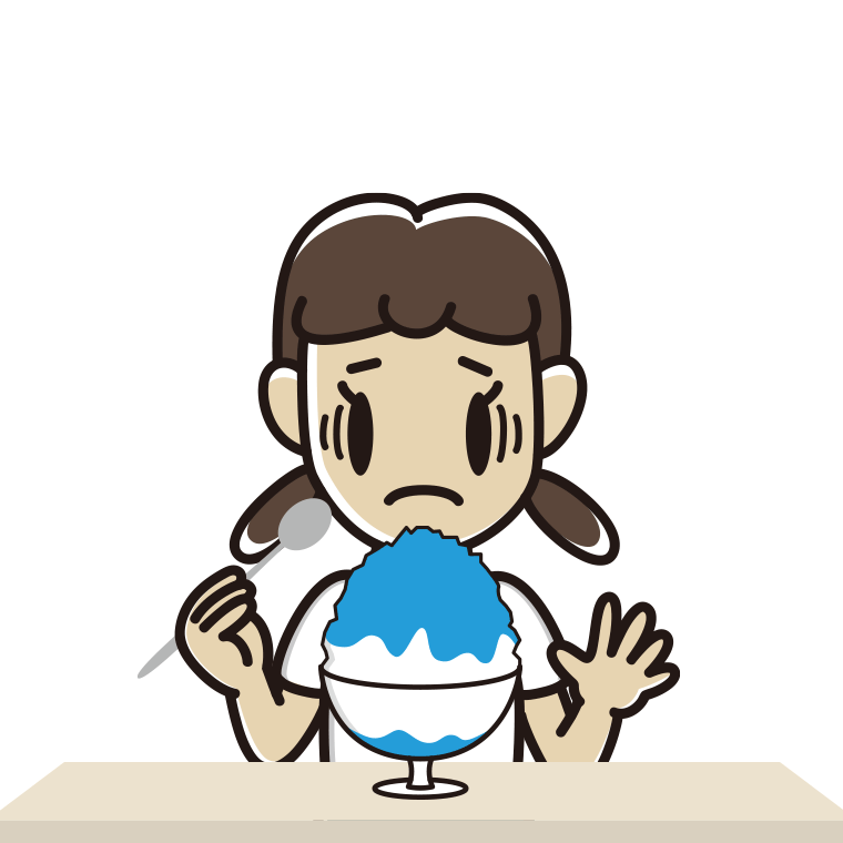 かき氷で困る女子中学生のイラスト【色あり、背景なし】透過PNG