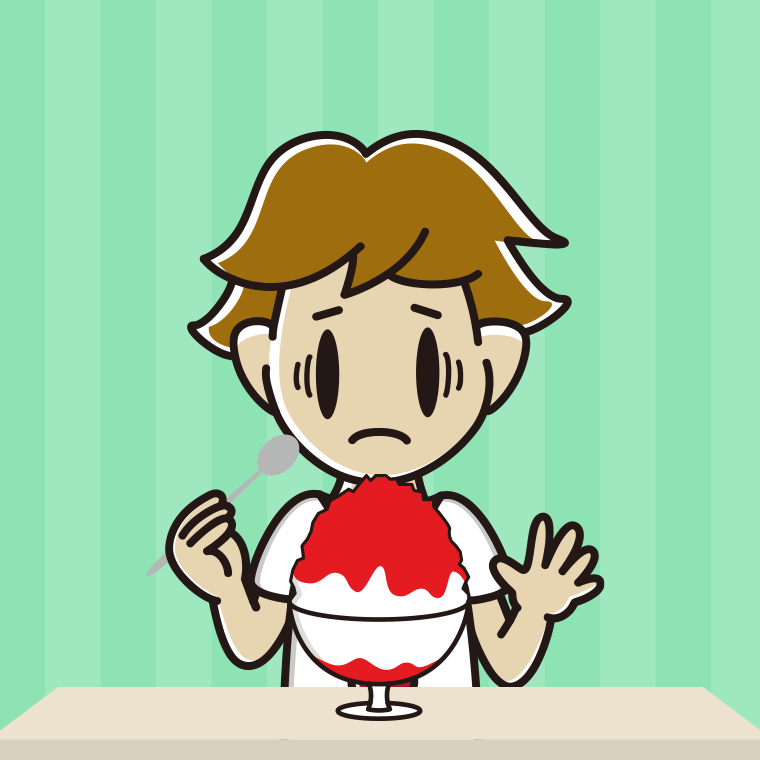 かき氷で困る男子高校生のイラスト【色、背景あり】PNG
