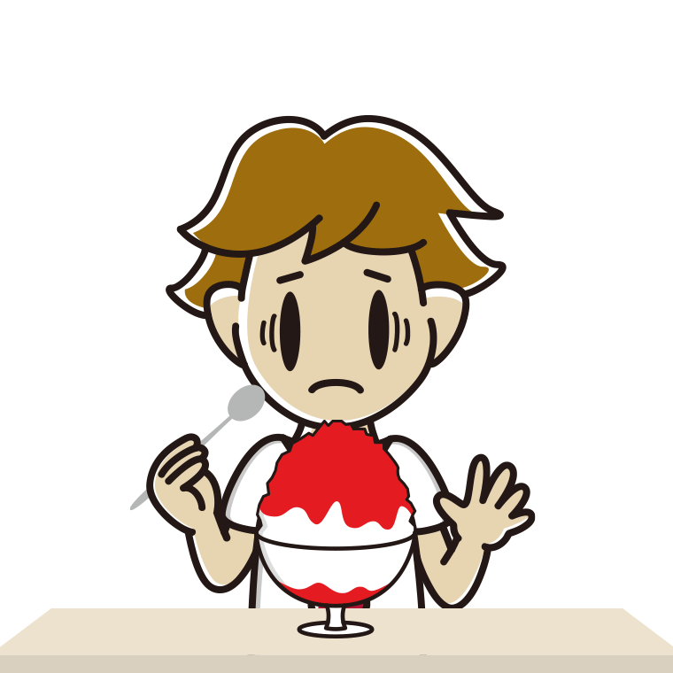 かき氷で困る男子高校生のイラスト【色あり、背景なし】透過PNG