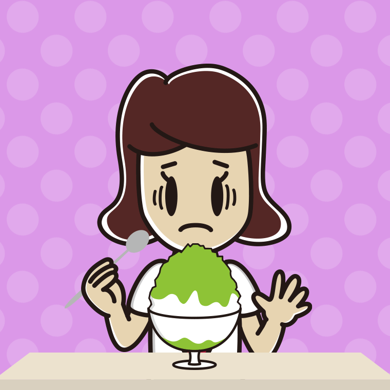 かき氷で困る女子高校生のイラスト【色、背景あり】PNG