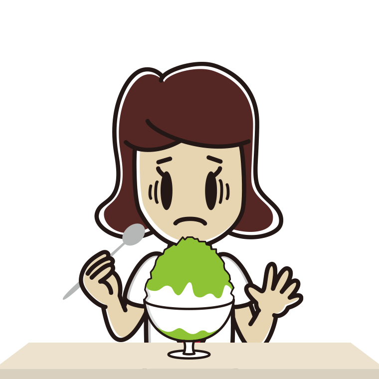 かき氷で困る女子高校生のイラスト【色あり、背景なし】透過PNG