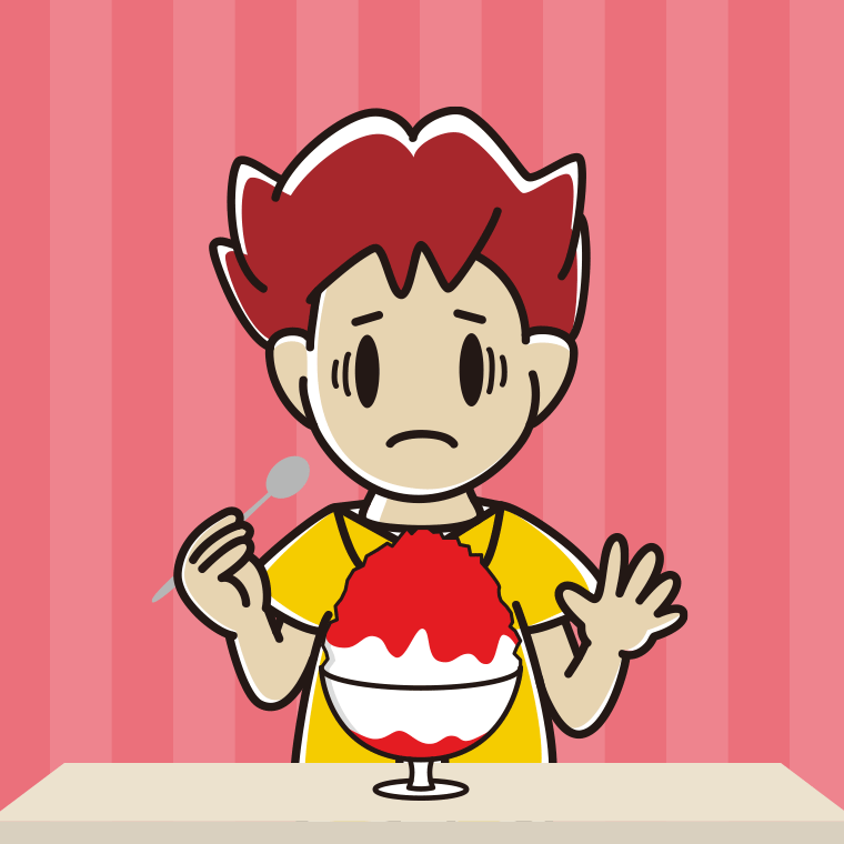 かき氷で困る男子大学生のイラスト【色、背景あり】PNG