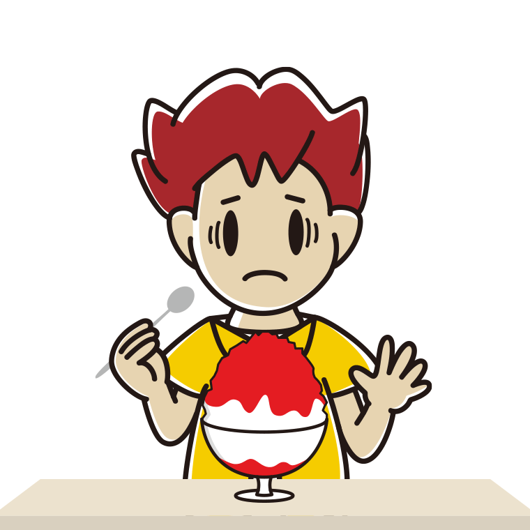 かき氷で困る男子大学生のイラスト【色あり、背景なし】透過PNG