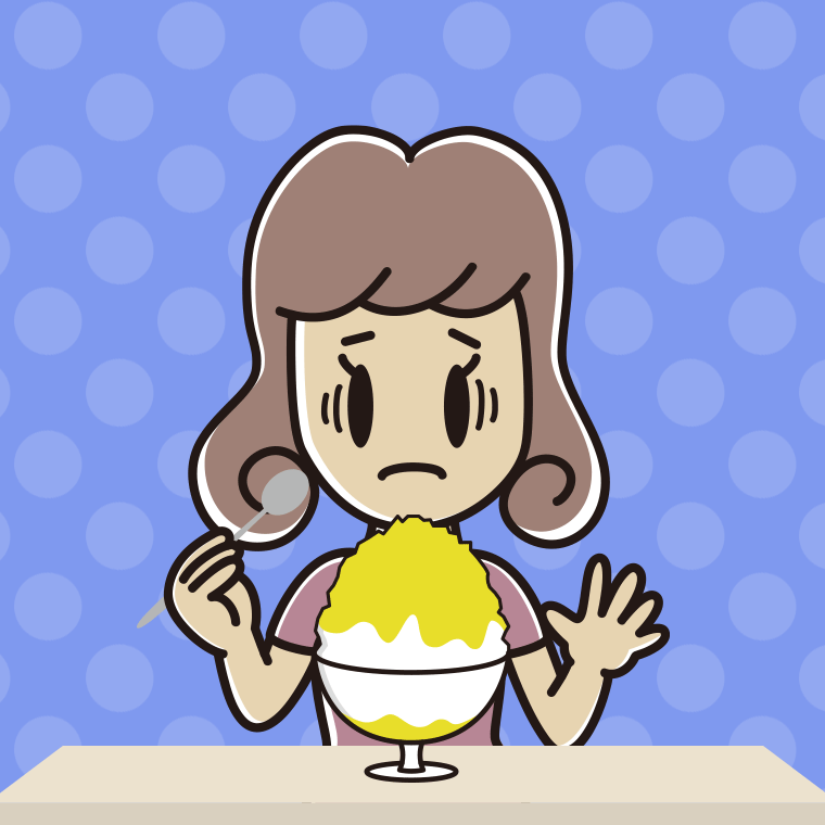 かき氷で困る女子大学生のイラスト【色、背景あり】PNG