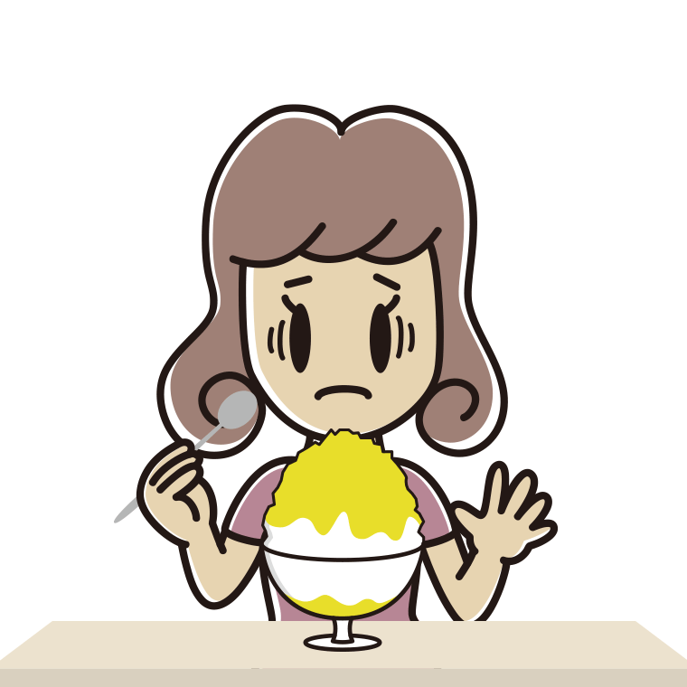 かき氷で困る女子大学生のイラスト【色あり、背景なし】透過PNG