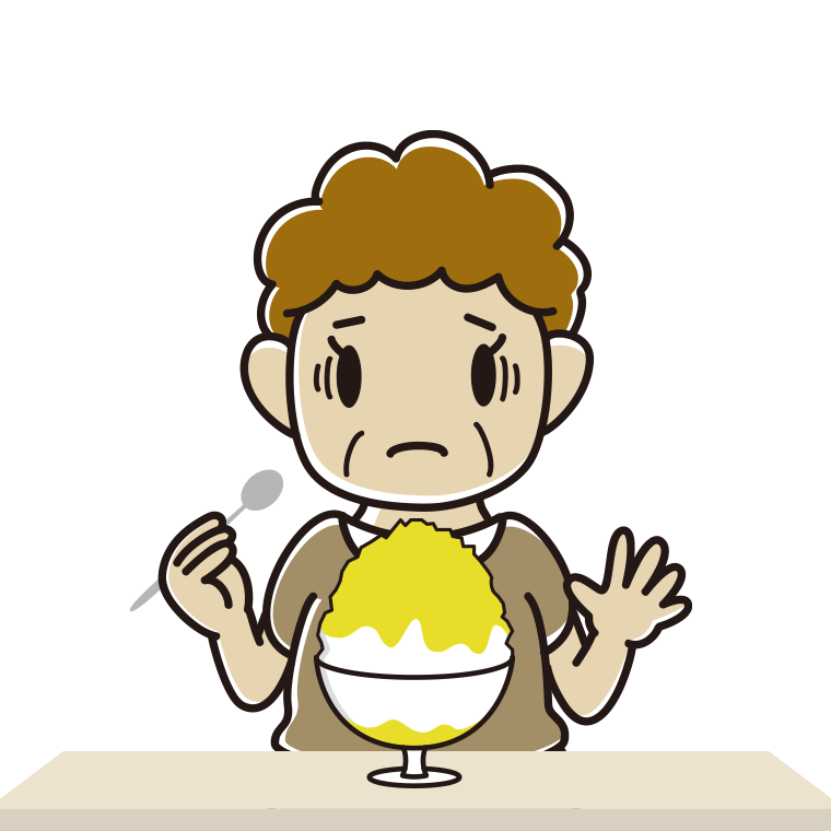 かき氷で困るおばさんのイラスト【色あり、背景なし】透過PNG