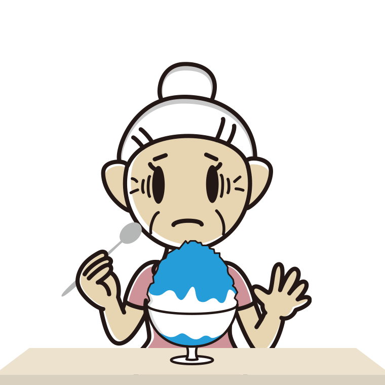 かき氷で困るおばあさんのイラスト【色あり、背景なし】透過PNG