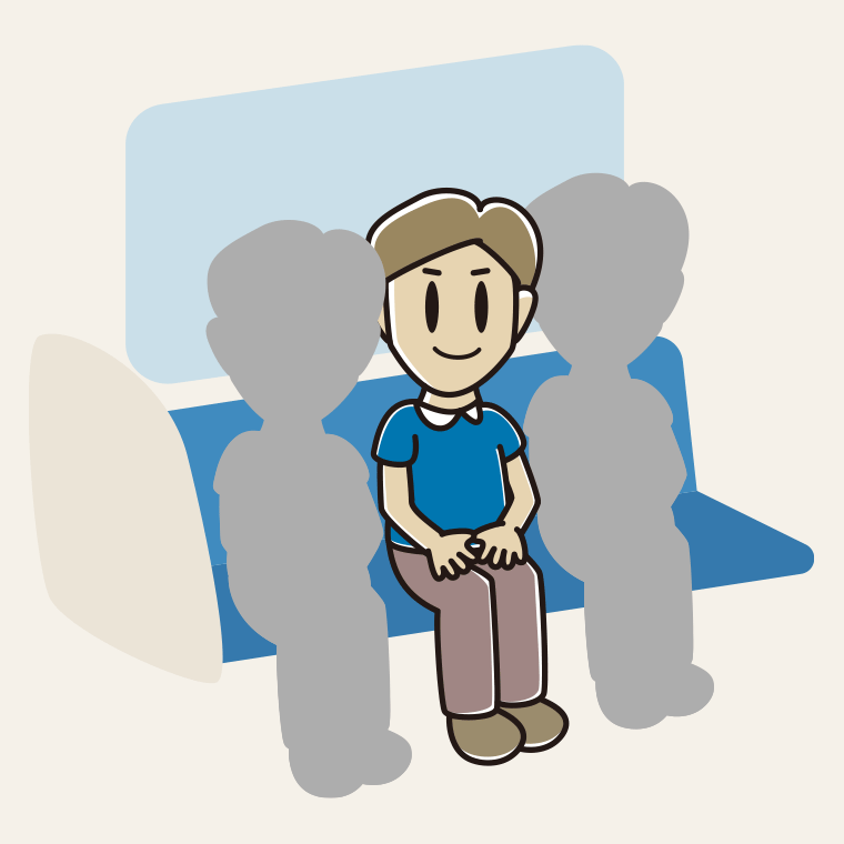 電車の座席に座る男性のイラスト【色、背景あり】PNG