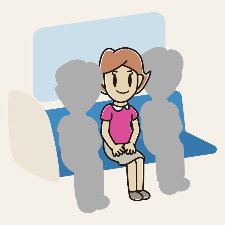 電車の座席に座る女性のイラスト【色、背景あり】PNG