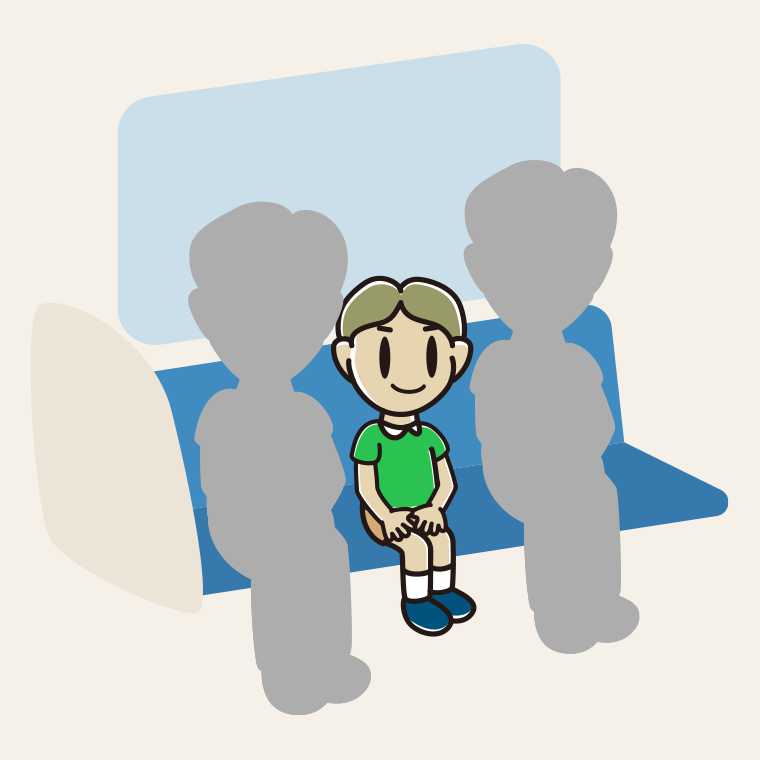 電車の座席に座る小学生男子のイラスト【色、背景あり】PNG