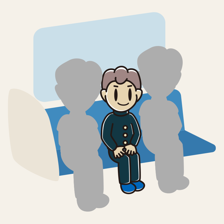 電車の座席に座る男子中学生のイラスト【色、背景あり】PNG