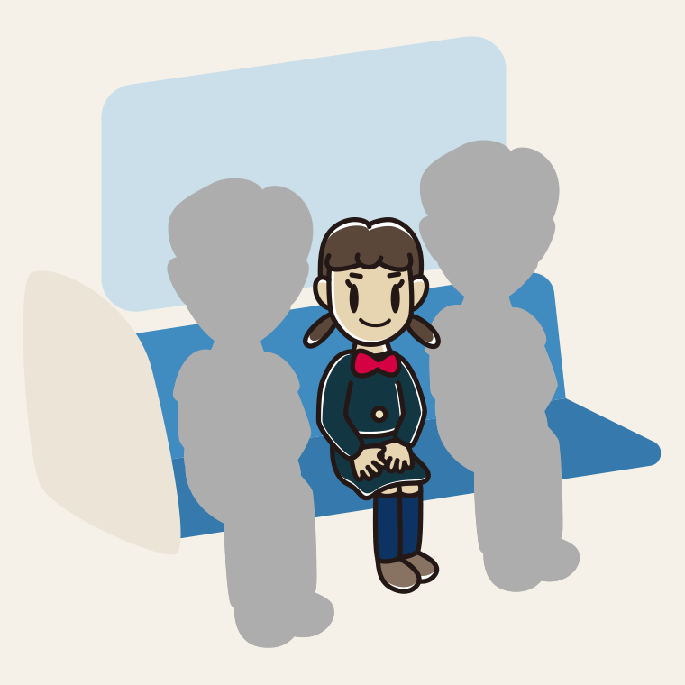 電車の座席に座る女子中学生のイラスト【色、背景あり】PNG