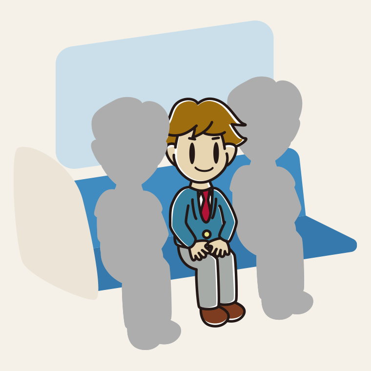 電車の座席に座る男子高校生のイラスト【色、背景あり】PNG