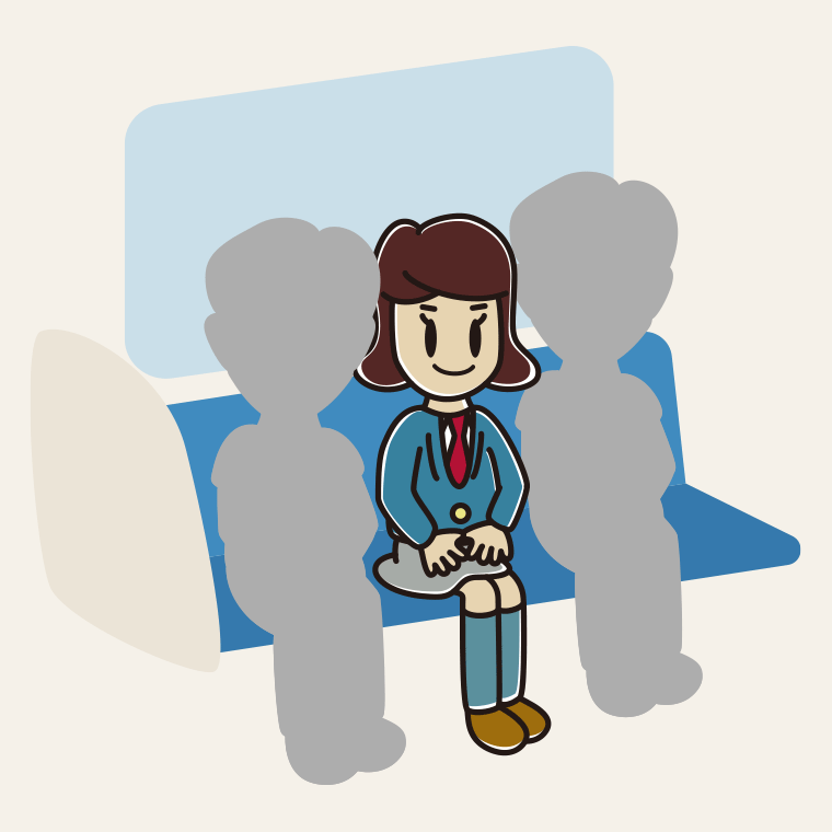 電車の座席に座る女子高校生のイラスト【色、背景あり】PNG