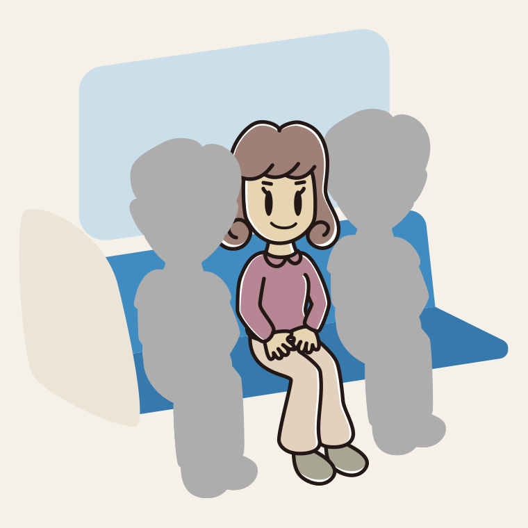 電車の座席に座る女子大学生のイラスト【色、背景あり】PNG