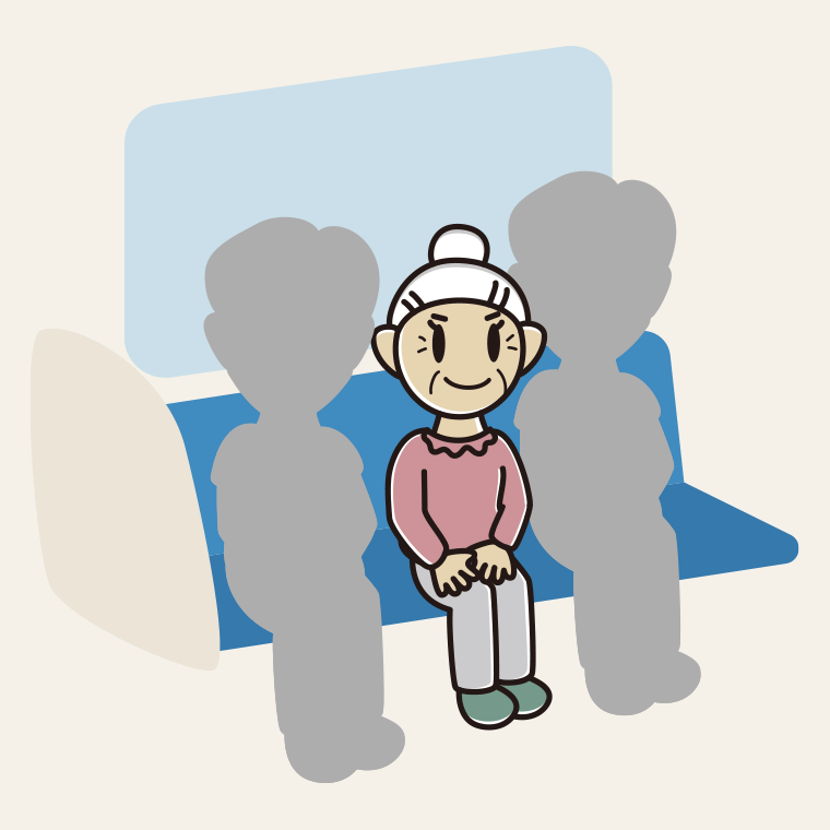 【フリー素材】電車の座席に座るおばあさんのイラスト