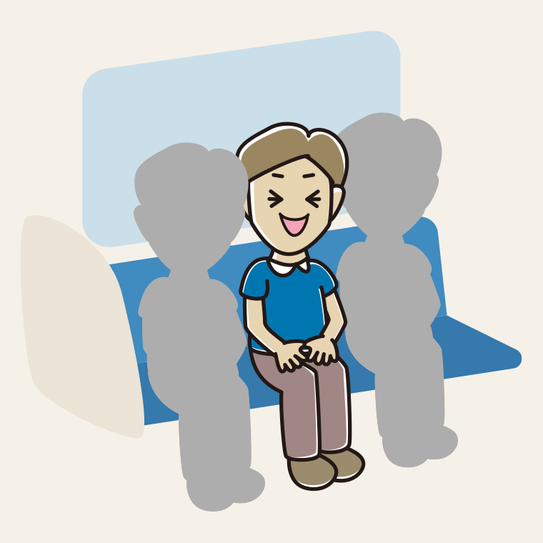 電車の座席で笑う男性のイラスト【色、背景あり】PNG