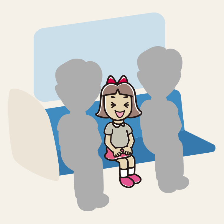 電車の座席で笑う小学生女子のイラスト【色、背景あり】PNG