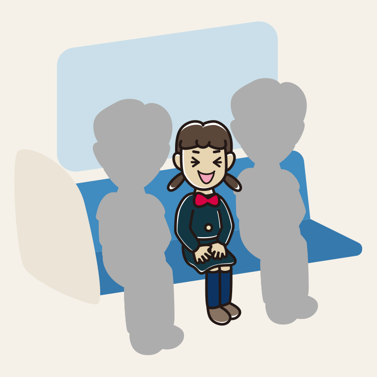 電車の座席で笑う女子中学生のイラスト【色、背景あり】PNG