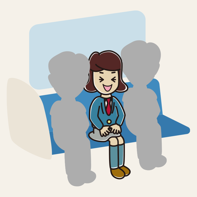 電車の座席で笑う女子高校生のイラスト【色、背景あり】PNG