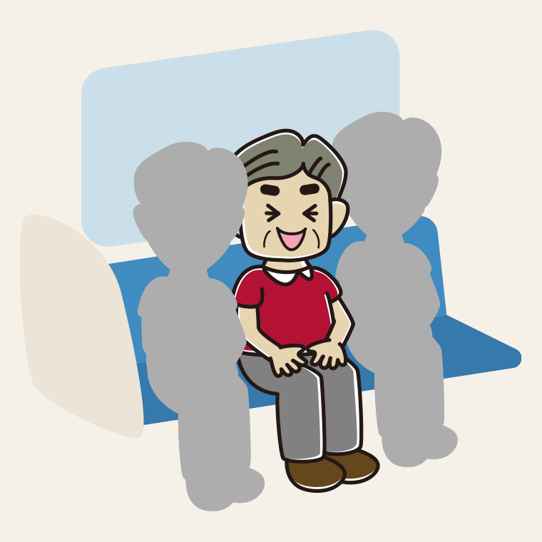 【フリー素材】電車の座席で笑うおじさんのイラスト