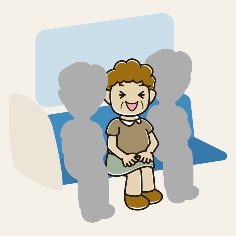 【フリー素材】電車の座席で笑うおばさんのイラスト