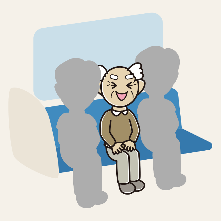【フリー素材】電車の座席で笑うおじいさんのイラスト