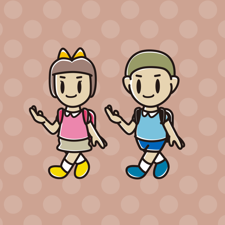 通学中に案内する新小学一年生のイラスト【色、背景あり】PNG