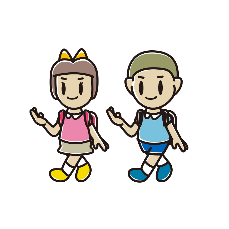 通学中に案内する新小学一年生のイラスト【色あり、背景なし】透過PNG