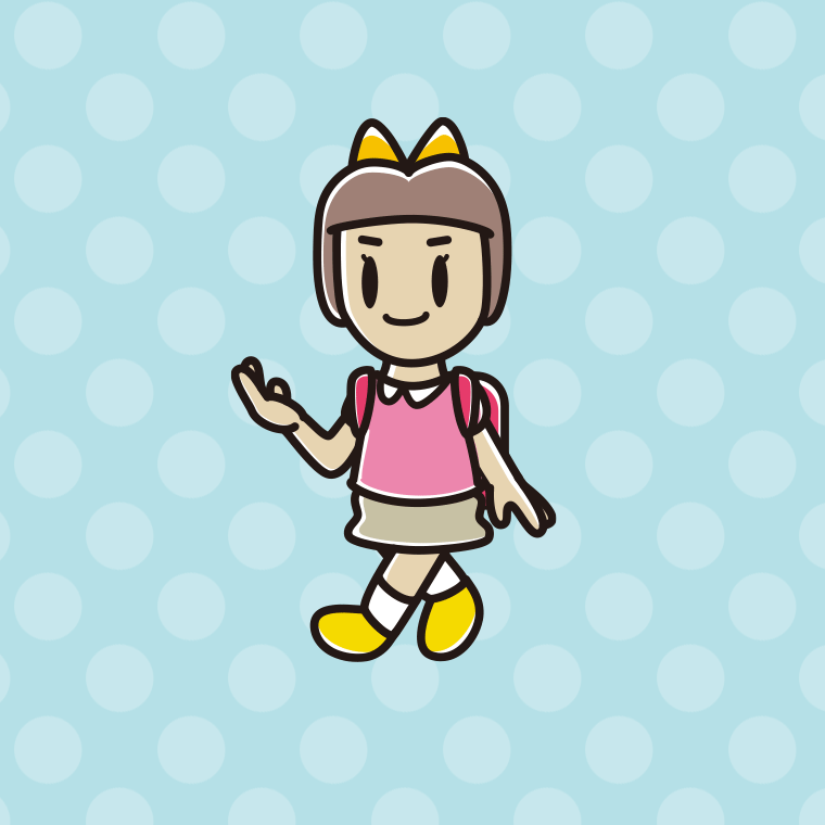 通学中に案内する新小学一年生女子のイラスト【色、背景あり】PNG